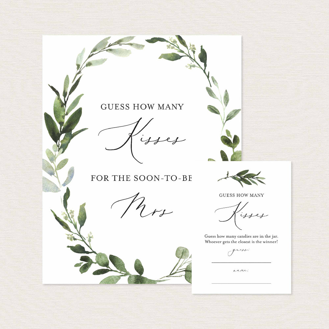 Foliage Bridal Shower Guess How Many Kisses Game Printable