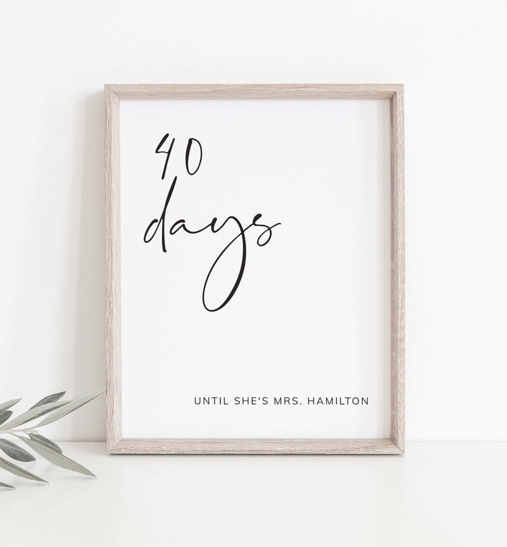 Modern Minimal Bridal Shower Days Until Mrs Sign Printable