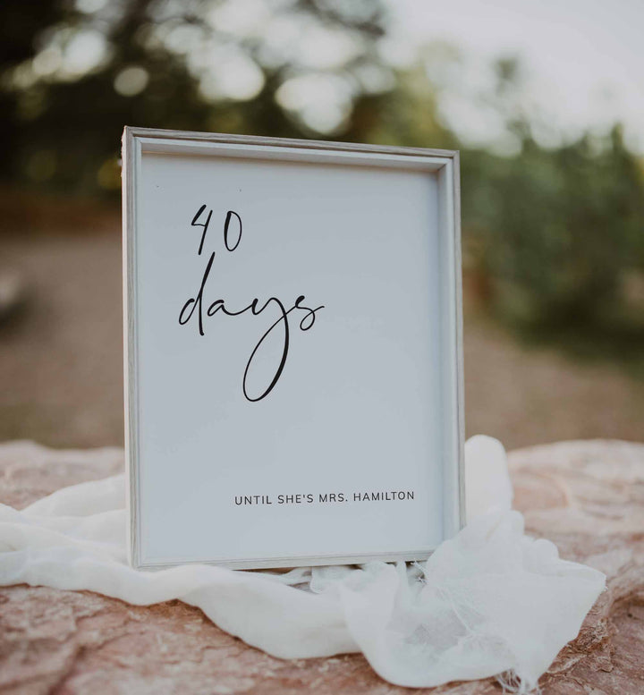 Modern Minimal Bridal Shower Days Until Mrs Sign Printable