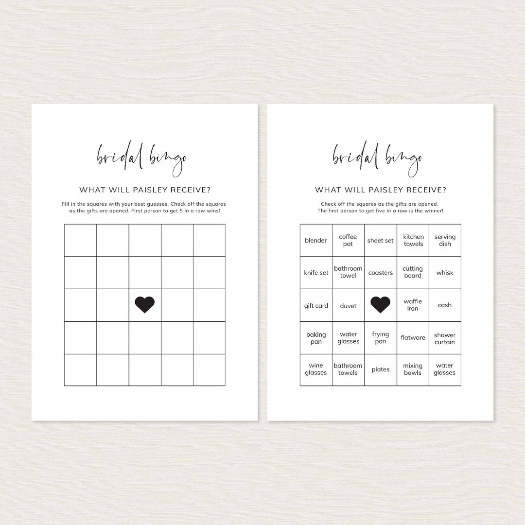 Modern Minimal Bridal Shower Bingo Game Printable