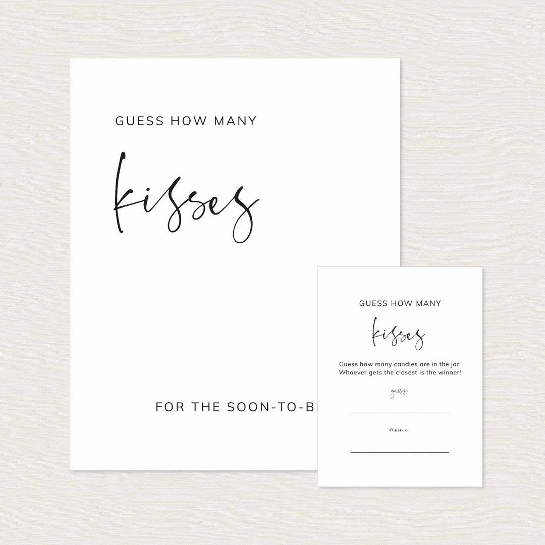 Modern Minimal Bridal Shower Guess How Many Kisses Game Printable