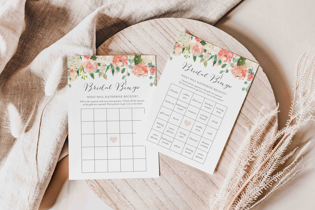 Peach and Cream Bridal Shower Bingo Game Printable