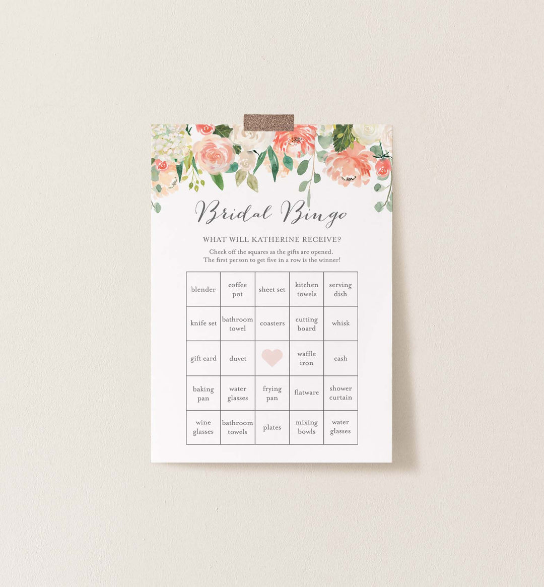 Peach and Cream Bridal Shower Bingo Game Printable