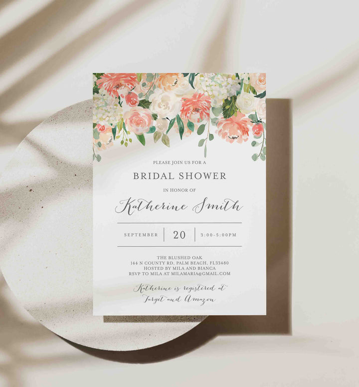 Peach and Cream Bridal Shower Invitation Printable