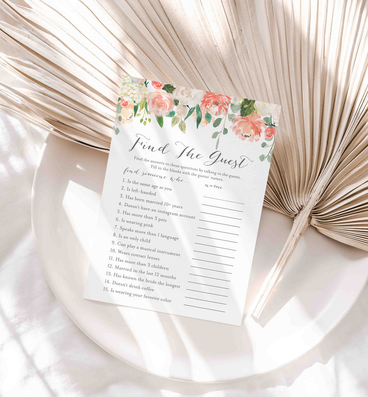 Peach and Cream Bridal Shower Find The Guest Game Printable