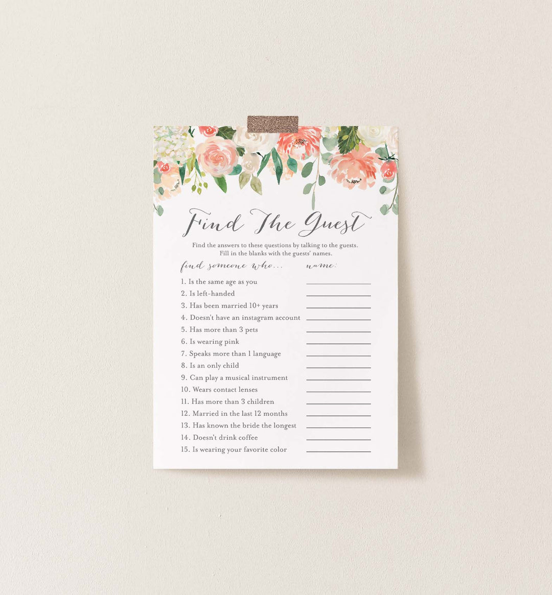 Peach and Cream Bridal Shower Find The Guest Game Printable