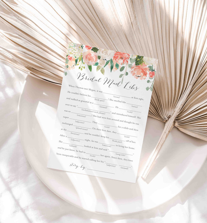 Peach and Cream Bridal Shower Mad Libs Game Printable