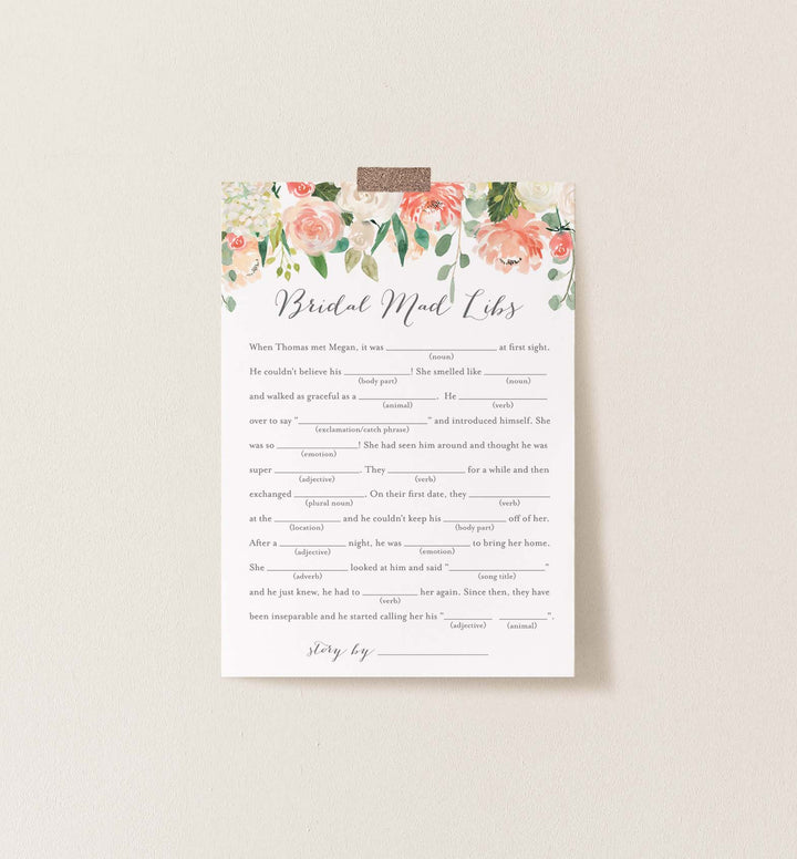 Peach and Cream Bridal Shower Mad Libs Game Printable