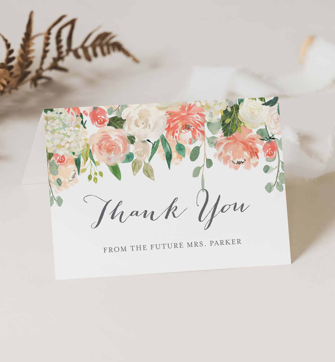 Peach and Cream Bridal Shower Thank You Card Printable