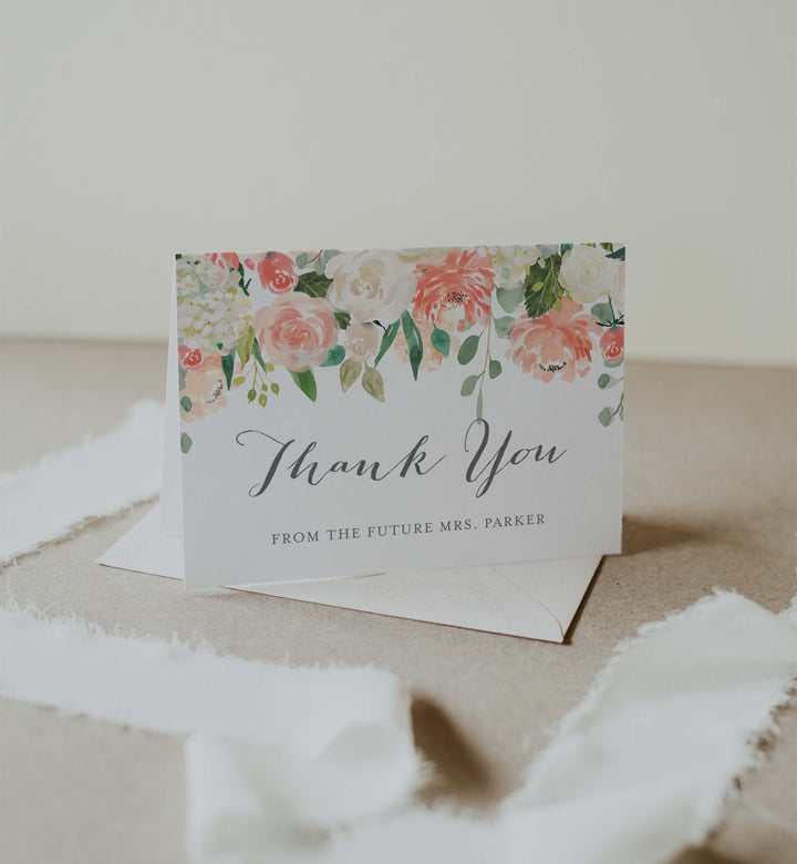 Peach and Cream Bridal Shower Thank You Card Printable