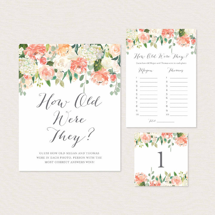 Peach and Cream Bridal Shower How Old Were They Game Printable