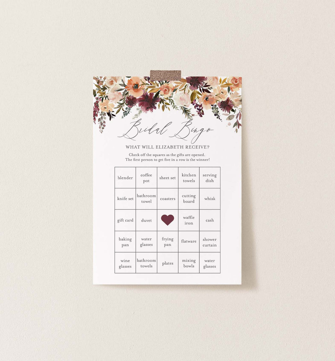 Romance Blush Bridal Shower Bingo Game Printable