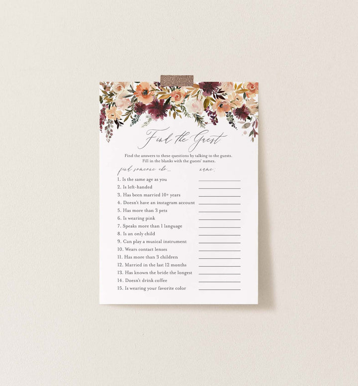 Romance Blush Bridal Shower Find The Guest Game Printable