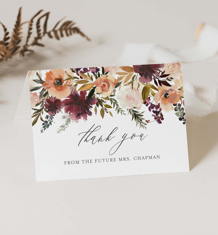 Romance Blush Bridal Shower Thank You Card Printable