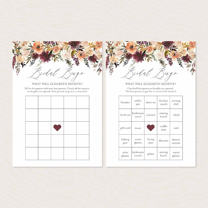 Romance Blush Bridal Shower Bingo Game Printable