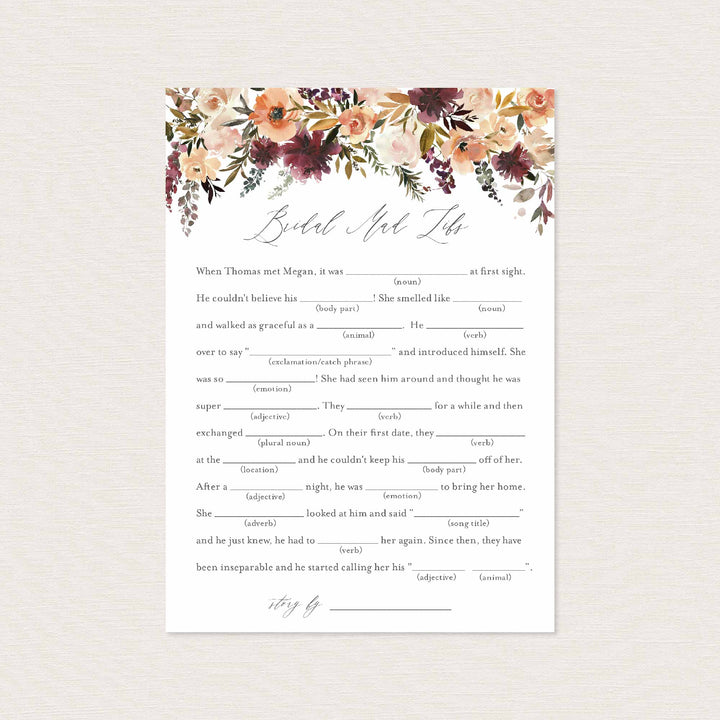 Romance Blush Bridal Shower Mad Libs Game Printable