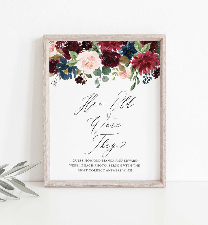 Burgundy Navy Bridal Shower How Old Were They Game Printable