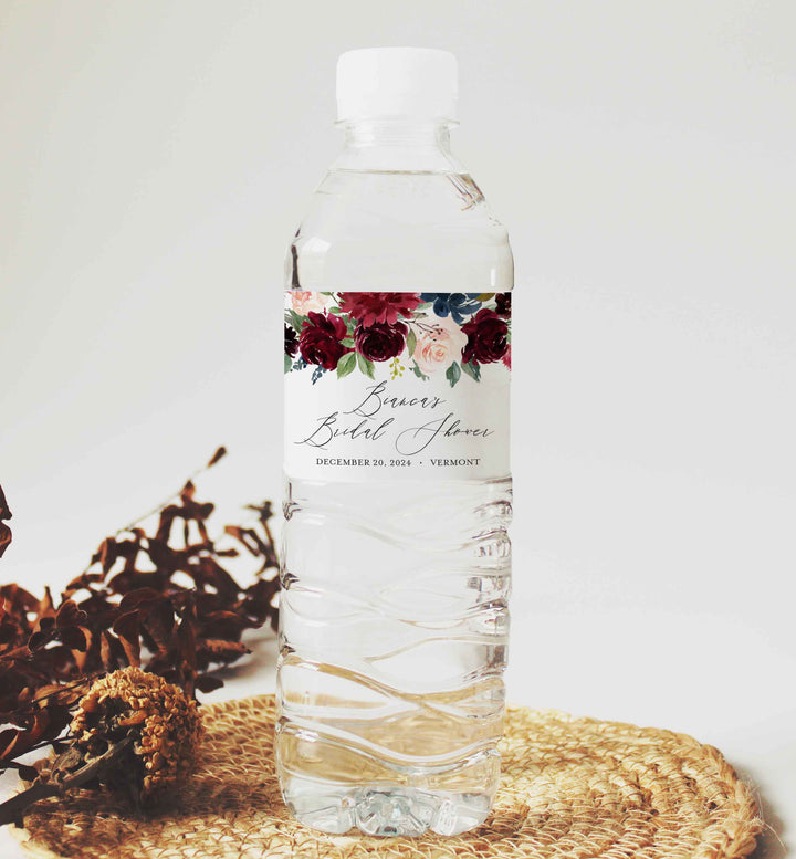 Burgundy Navy Bridal Shower Water Bottle Label Printable