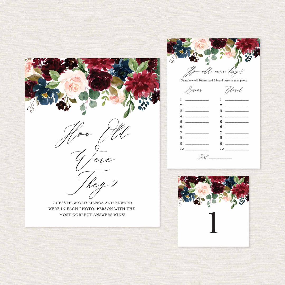 Burgundy Navy Bridal Shower How Old Were They Game Printable