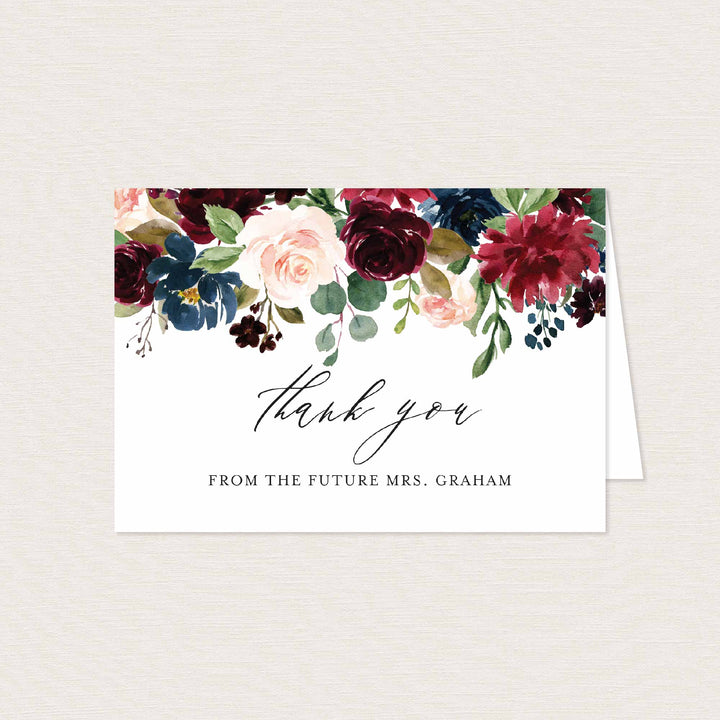 Burgundy Navy Bridal Shower Thank You Card Printable