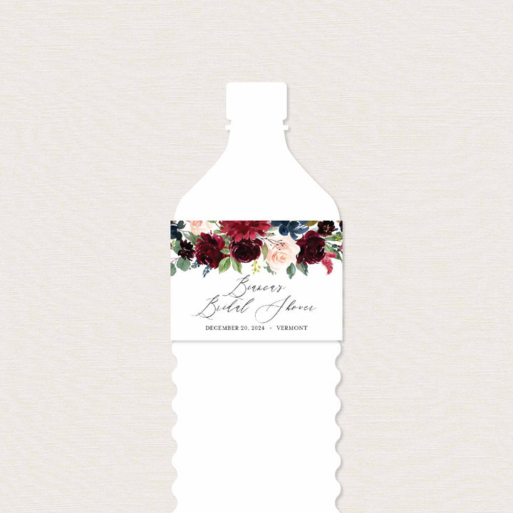 Burgundy Navy Bridal Shower Water Bottle Label Printable