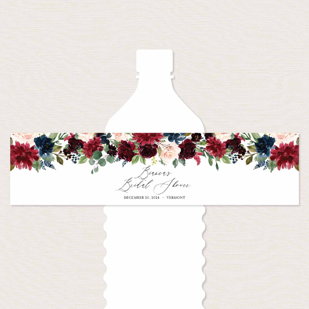 Burgundy Navy Bridal Shower Water Bottle Label Printable