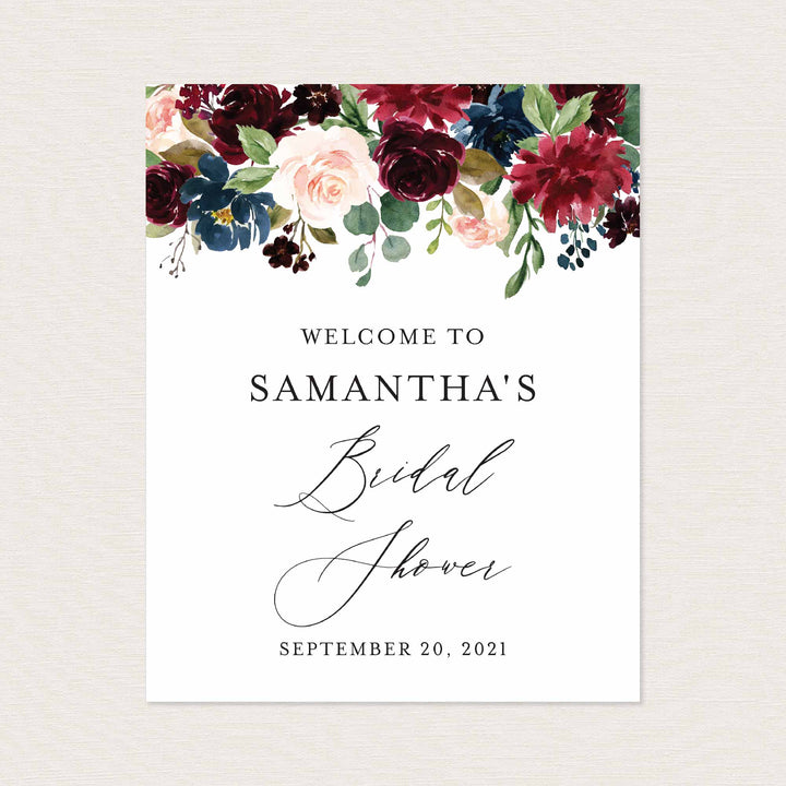 Burgundy Navy Bridal Shower Welcome Sign Printable