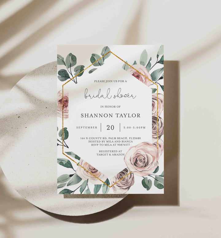 Boho Rose Bridal Shower Invitation Printable