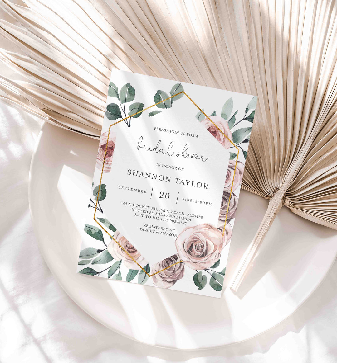 Boho Rose Bridal Shower Invitation Printable