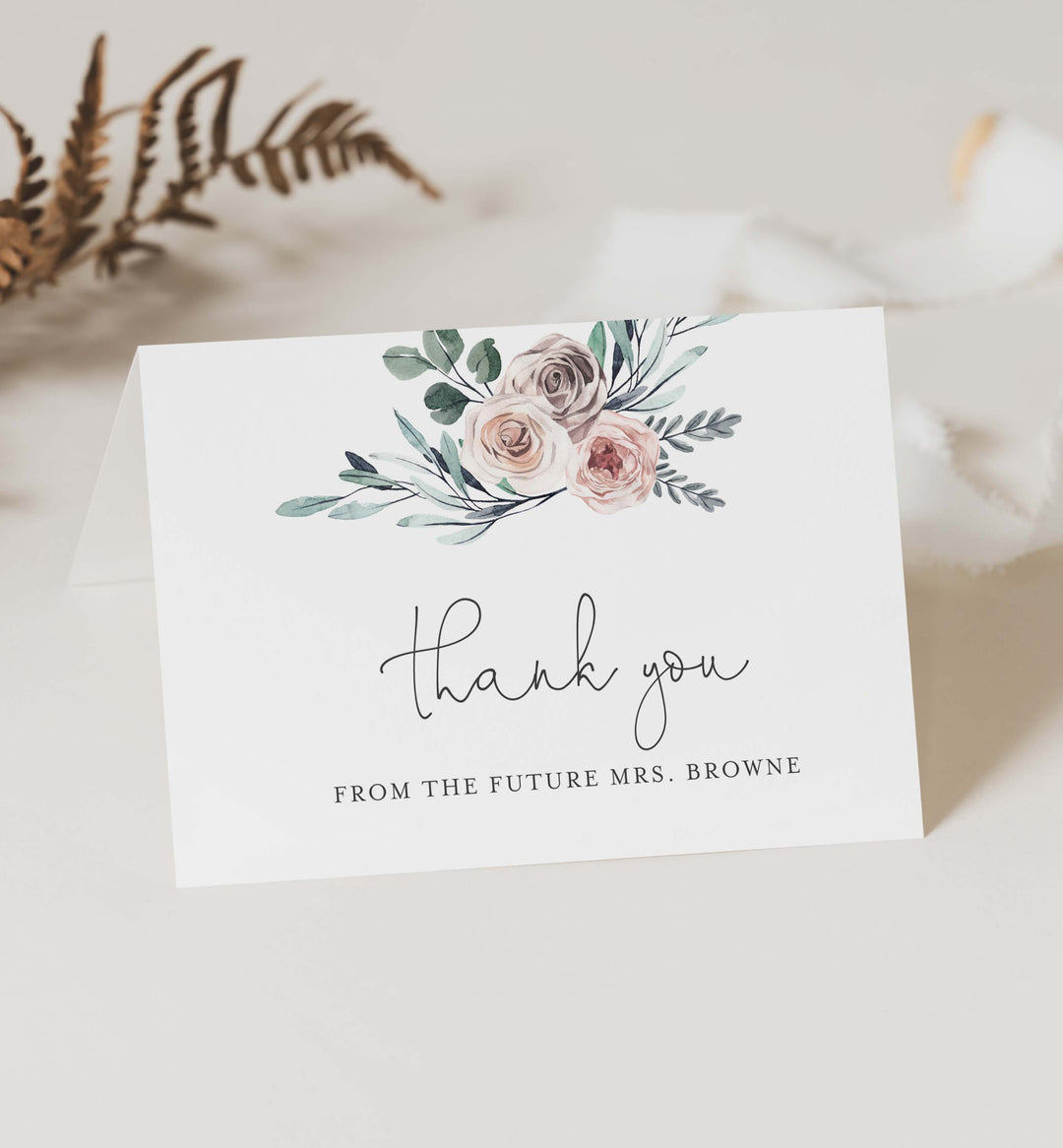 Boho Rose Bridal Shower Thank You Card Printable