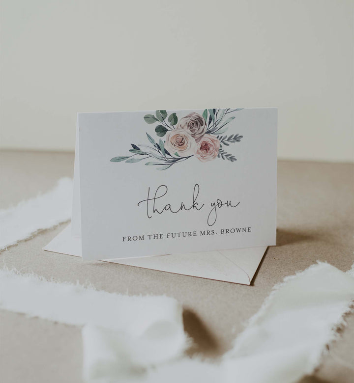 Boho Rose Bridal Shower Thank You Card Printable