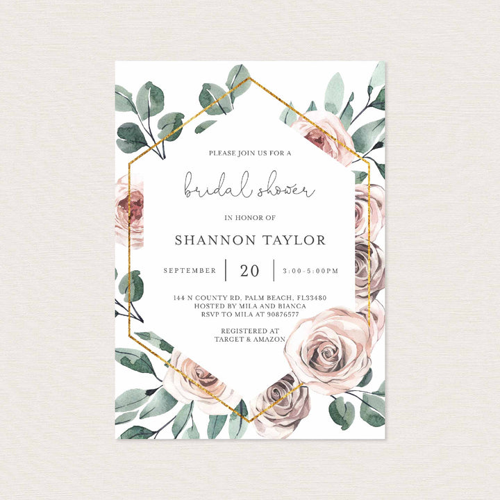 Boho Rose Bridal Shower Invitation Printable