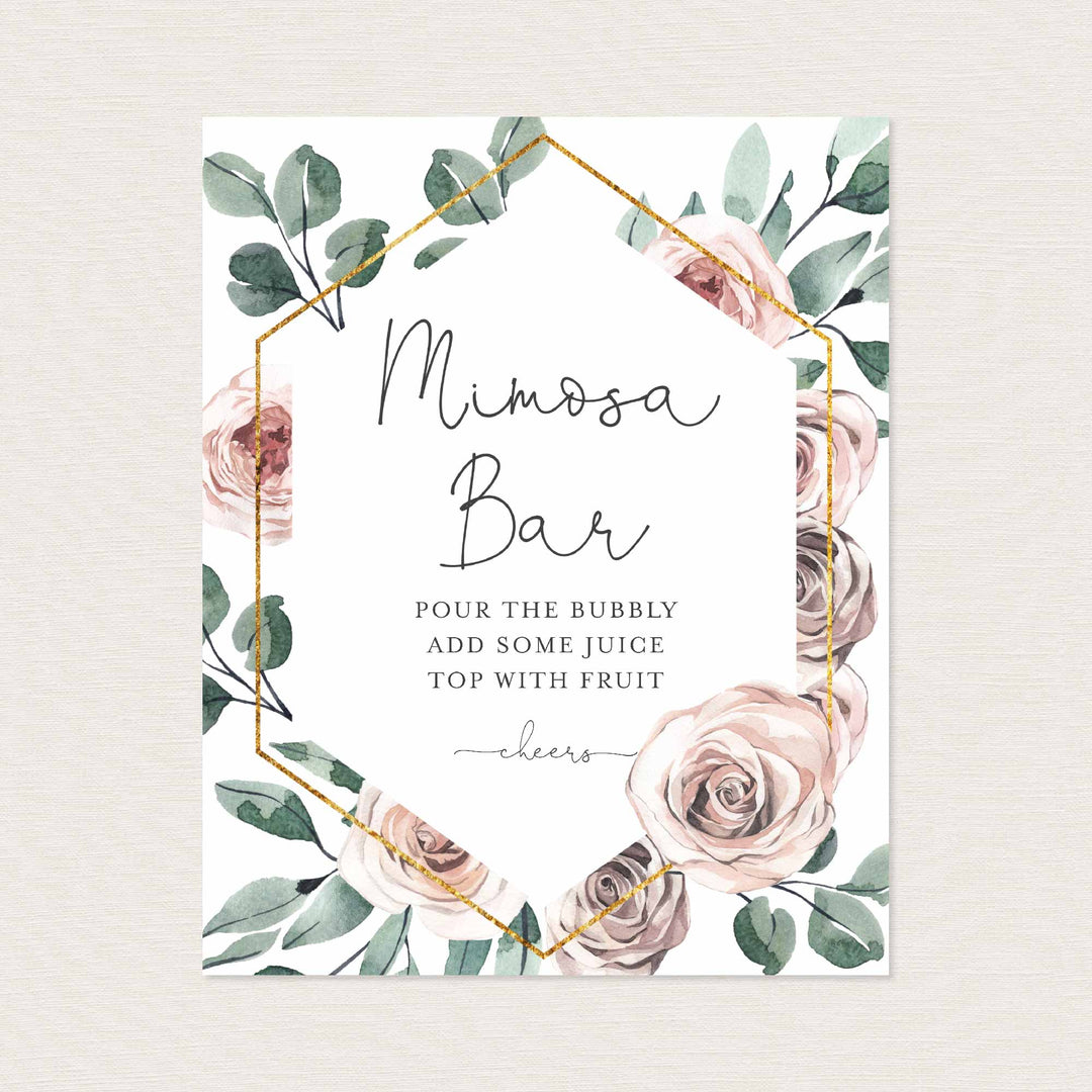 Boho Rose Bridal Shower Mimosa Bar Sign Printable