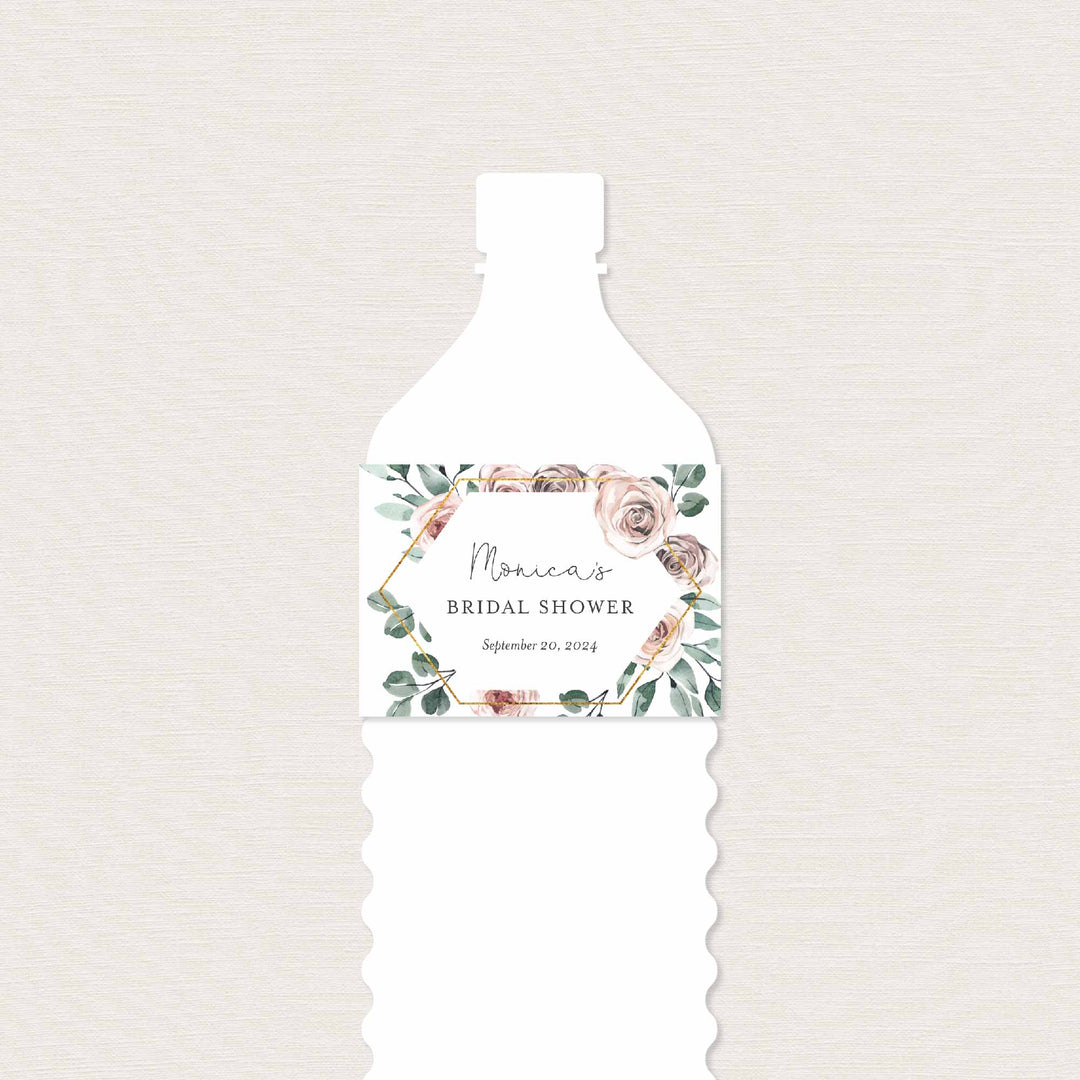 Boho Rose Bridal Shower Water Bottle Label Printable