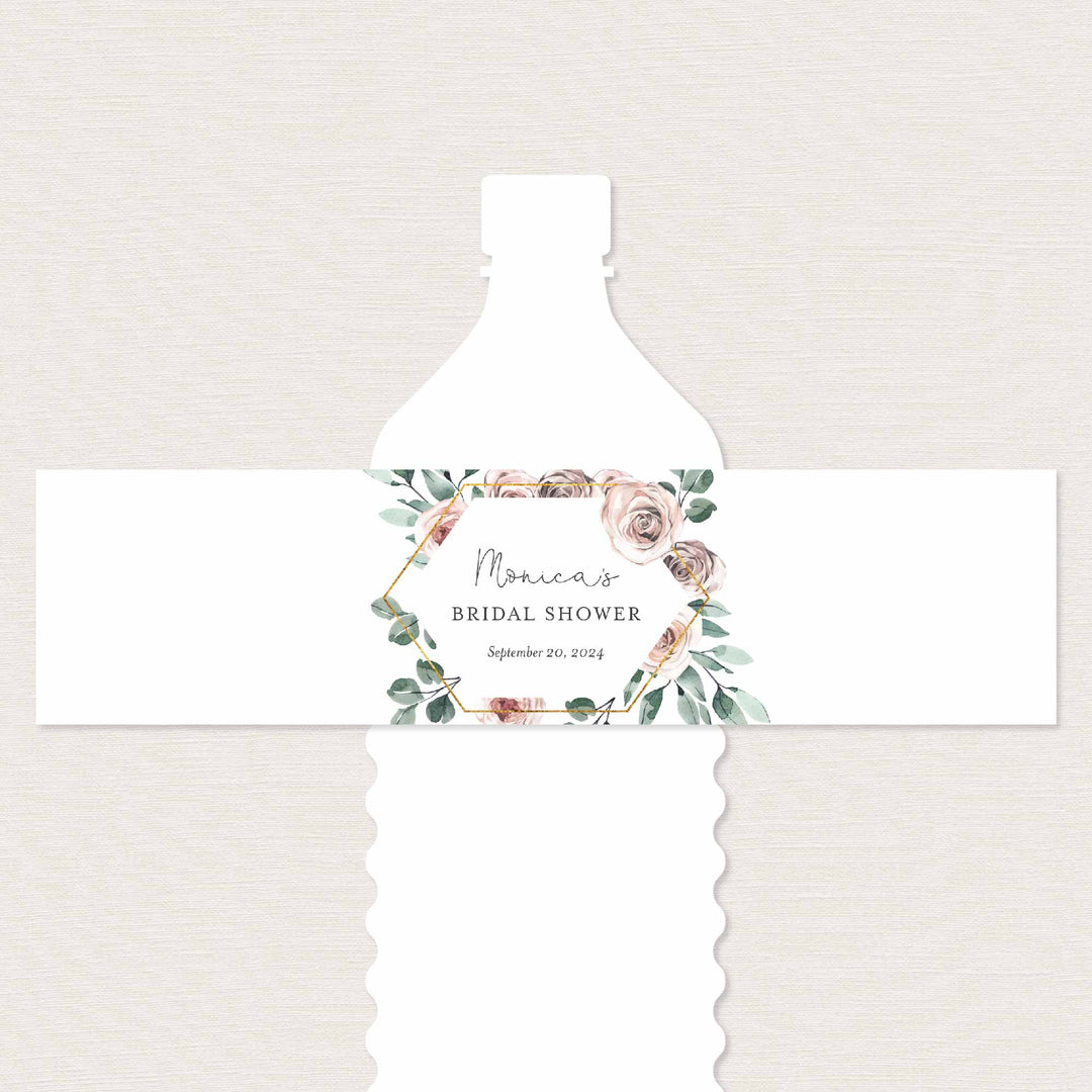 Boho Rose Bridal Shower Water Bottle Label Printable