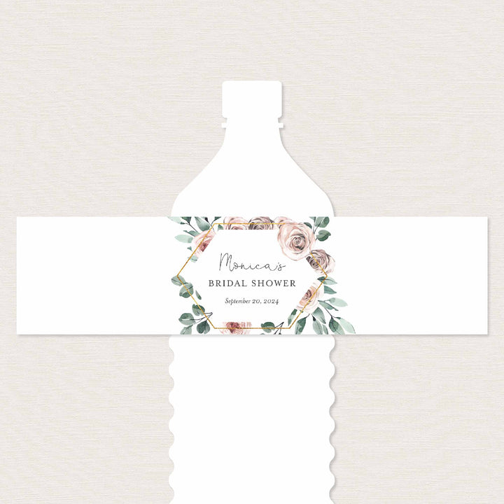 Boho Rose Bridal Shower Water Bottle Label Printable