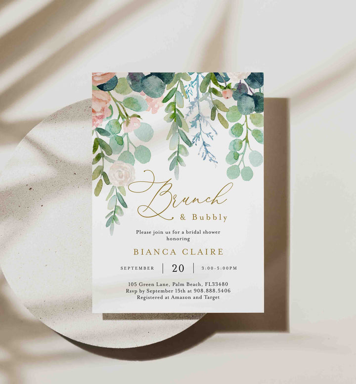 Blush Garden Bridal Brunch Invitation Printable