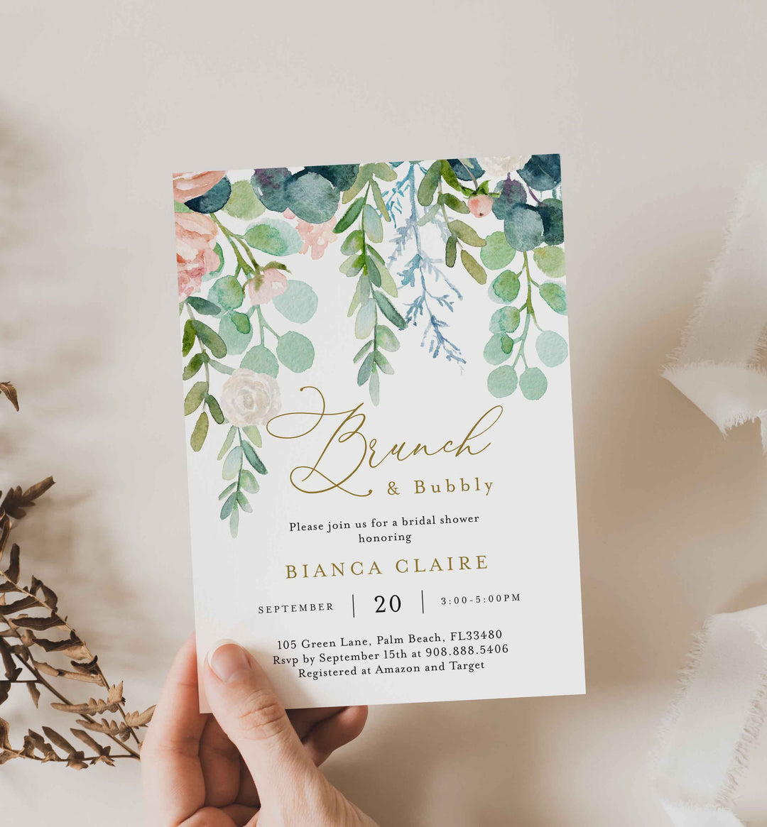 Blush Garden Bridal Brunch Invitation Printable