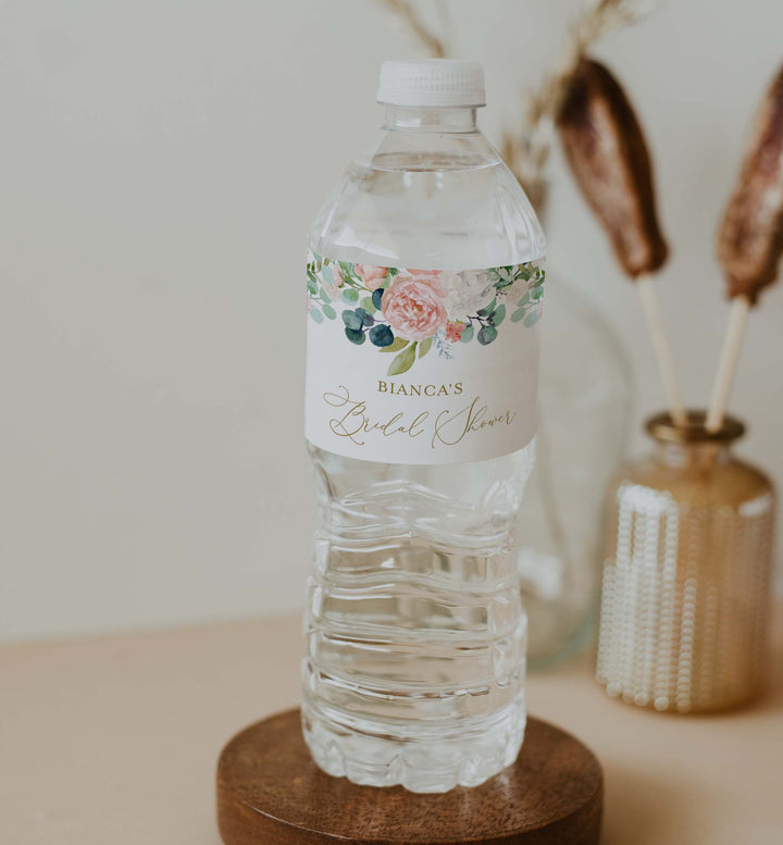 Blush Garden Bridal Shower Water Bottle Label Printable