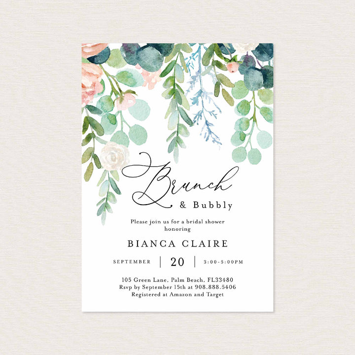 Blush Garden Bridal Brunch Invitation Printable