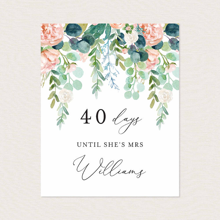 Blush Garden Bridal Shower Days Until Mrs Sign Printable