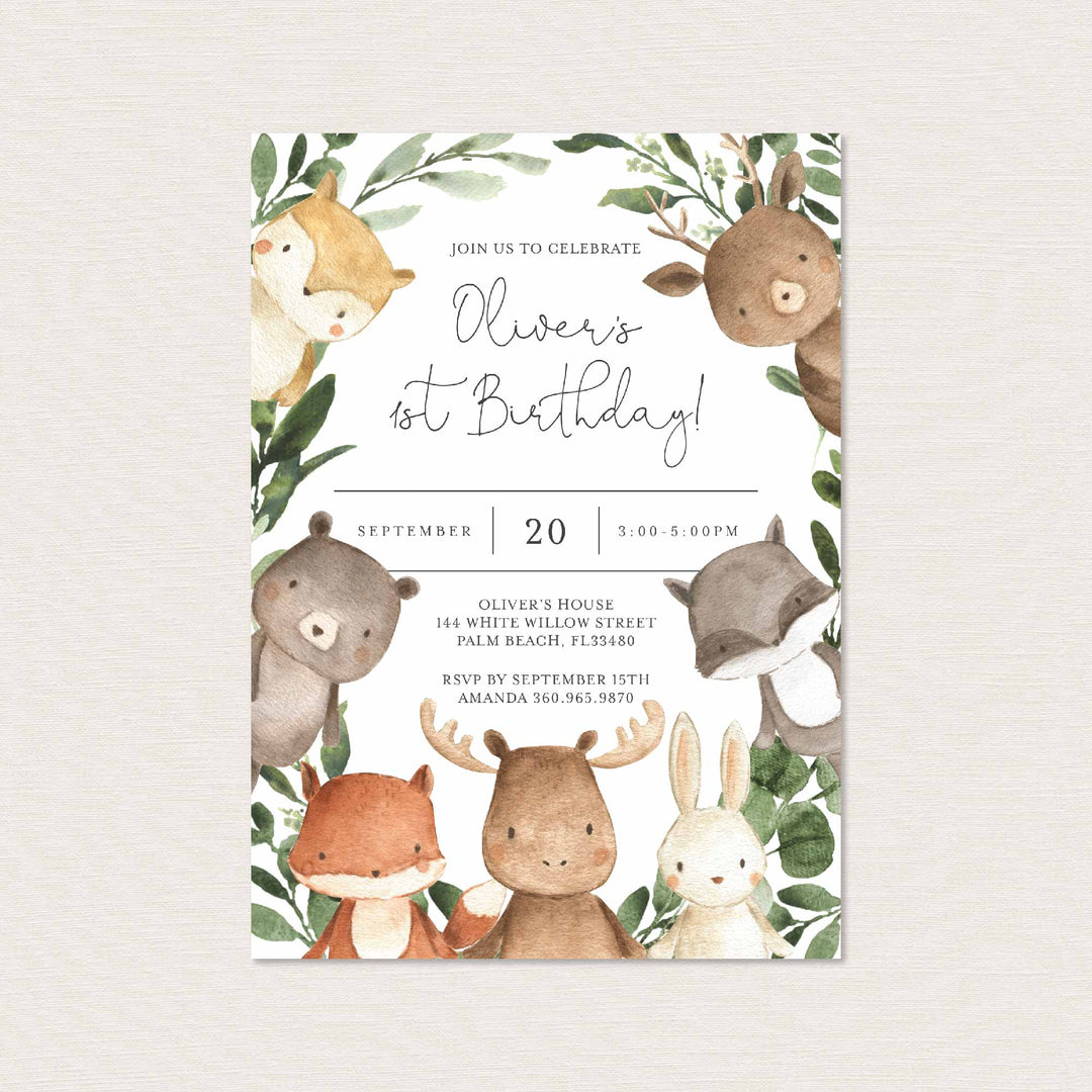 Woodland Friends Kids Birthday Invitation Printable