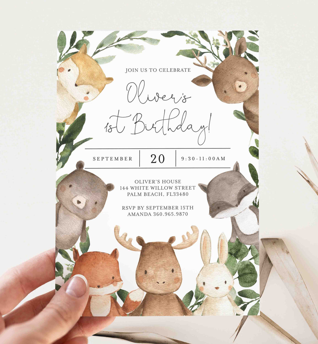 Woodland Friends Kids Birthday Invitation Printable