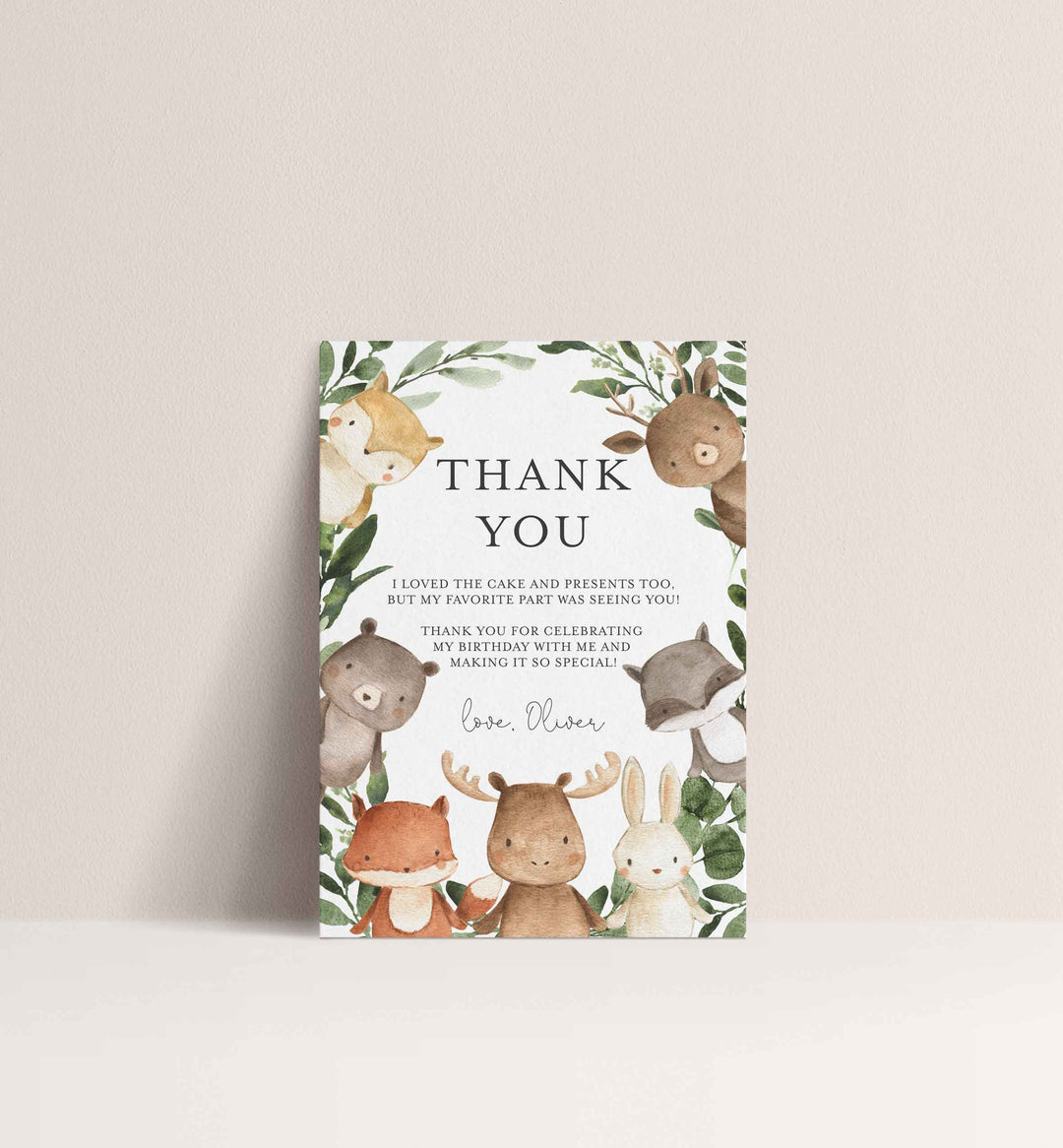 Woodland Friends Kids Birthday Thank You Note Printable