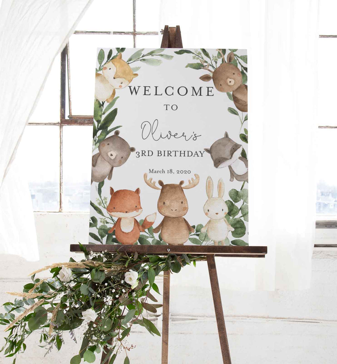 Woodland Friends Kids Birthday Welcome Sign Printable