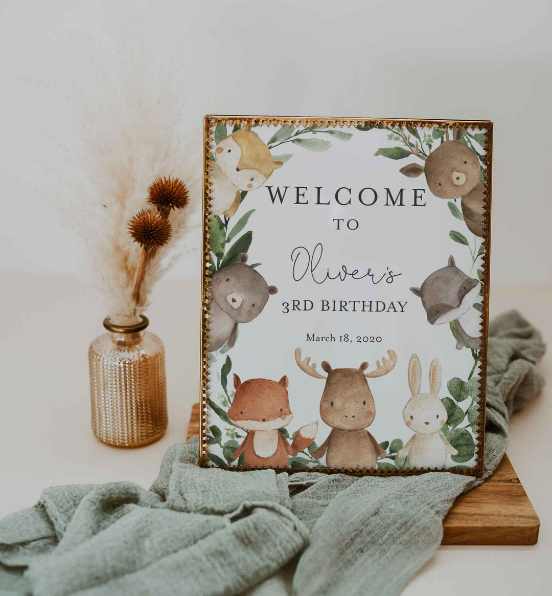 Woodland Friends Kids Birthday Welcome Sign Printable