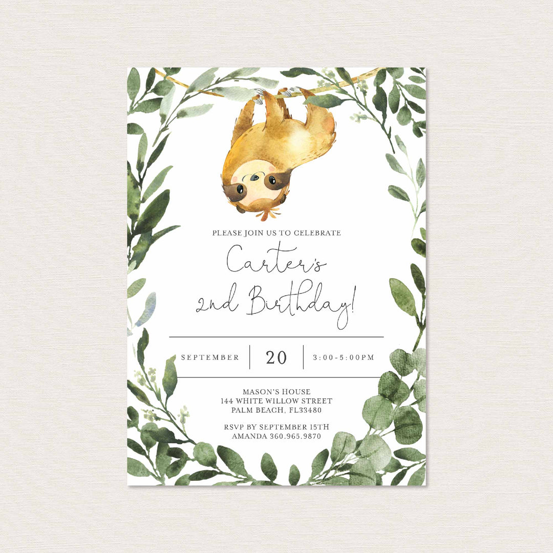 Sloth Kids Birthday Invitation Printable