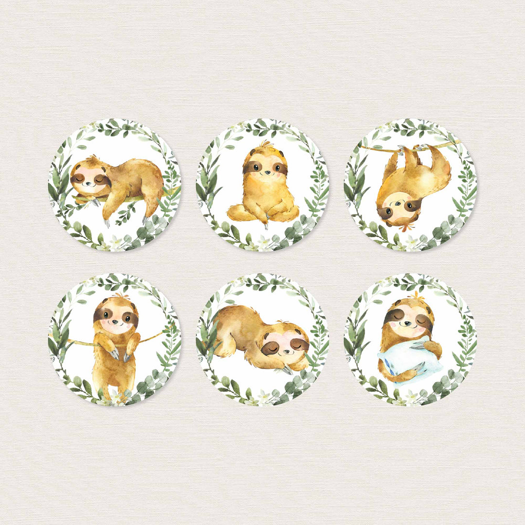 Sloth Kids Birthday Cupcake Toppers and Cupcake Wrappers Printable