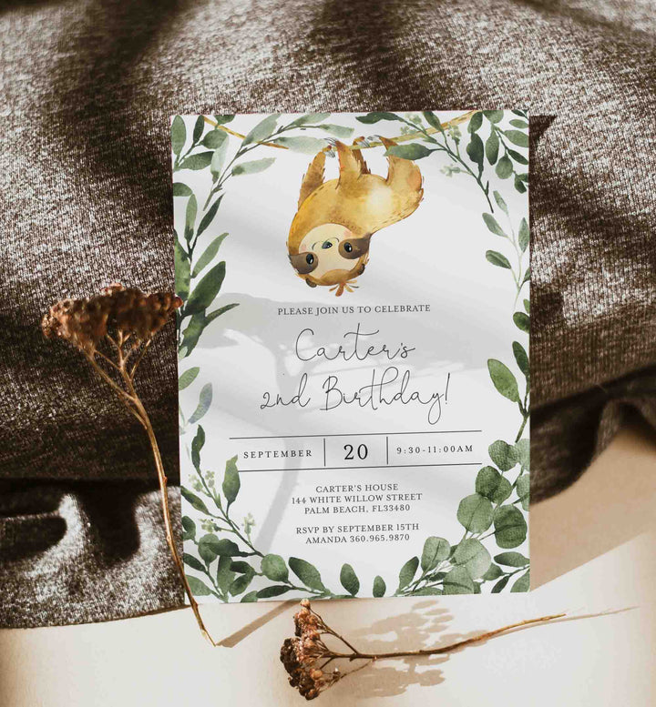 Sloth Kids Birthday Invitation Printable