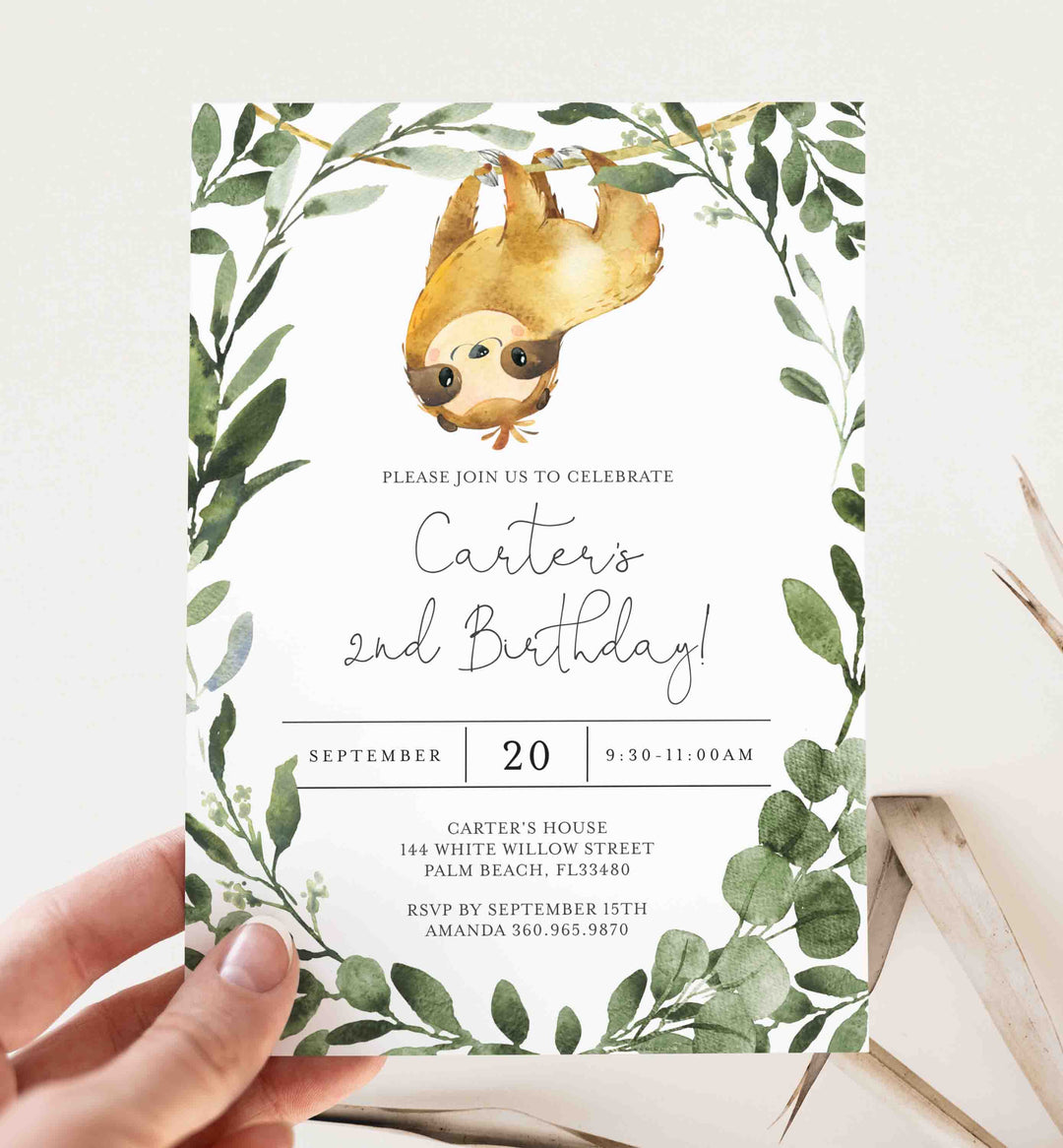 Sloth Kids Birthday Invitation Printable